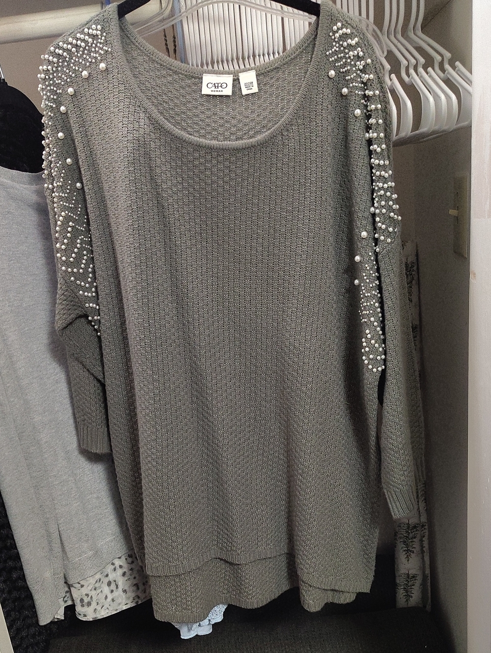 Cato Gray Pearl-Embellished Knit Sweater